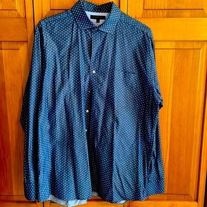 Tommy Hilfiger Men’s Dress Shirt- Navy with White Dots
